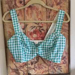 TRASHY LINGERIE LA PINUP WHITE GINGHAM CROP TOP 60s BODYCON TOP COSPLAY